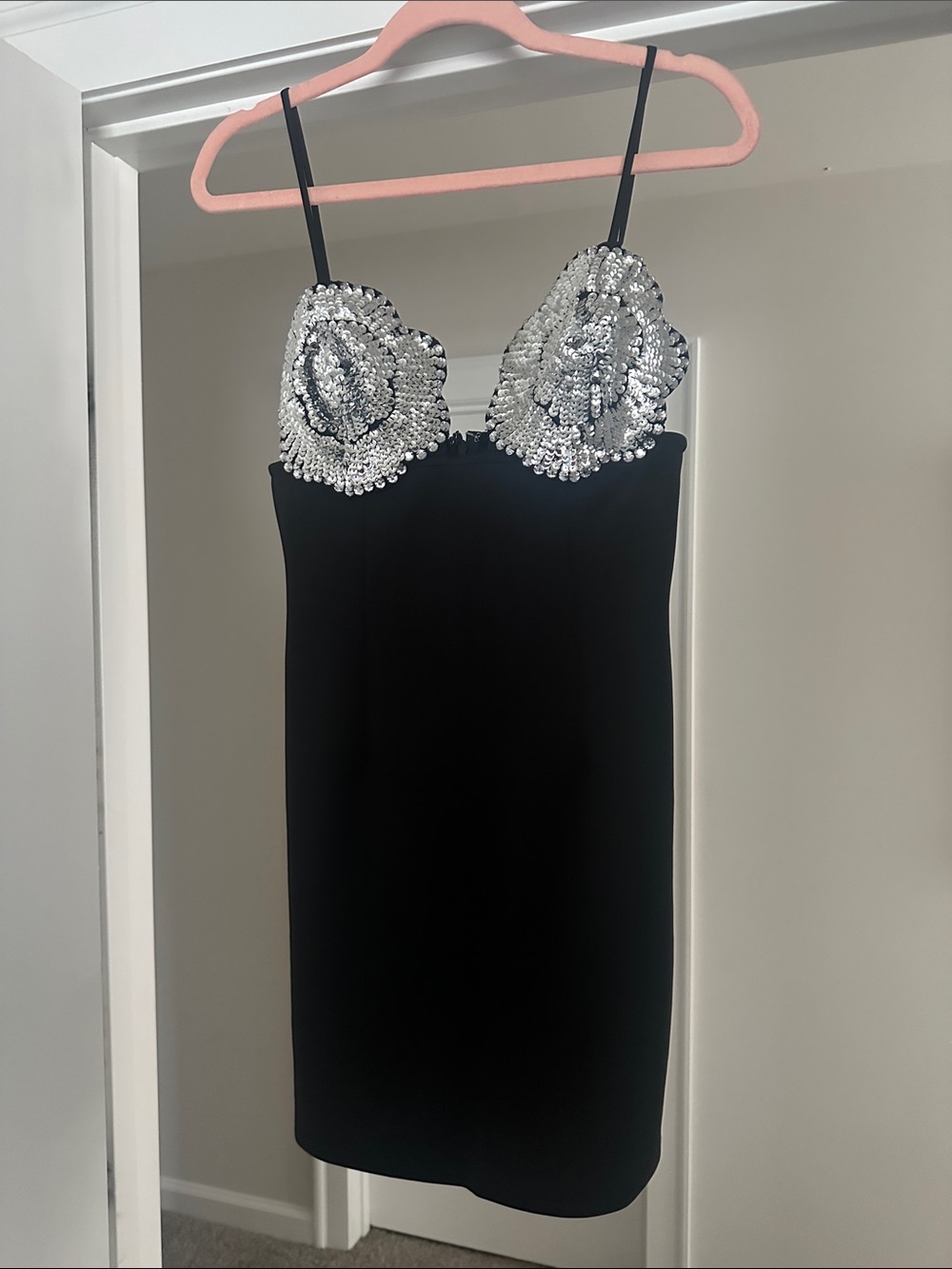 Black Rhinestone Embellished Bust Mini Dress